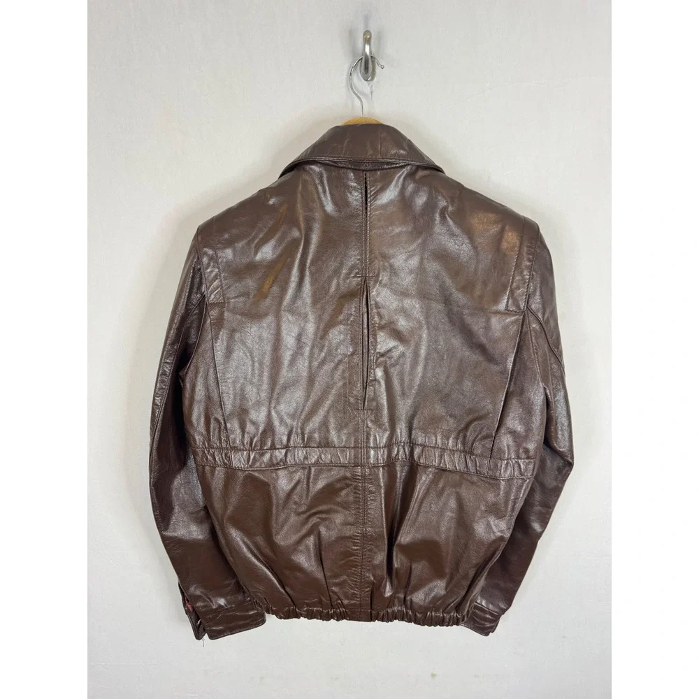 Vintage Sears Men 42 70s Brown Leather Bomber Jacket Quilted Lining CA00222